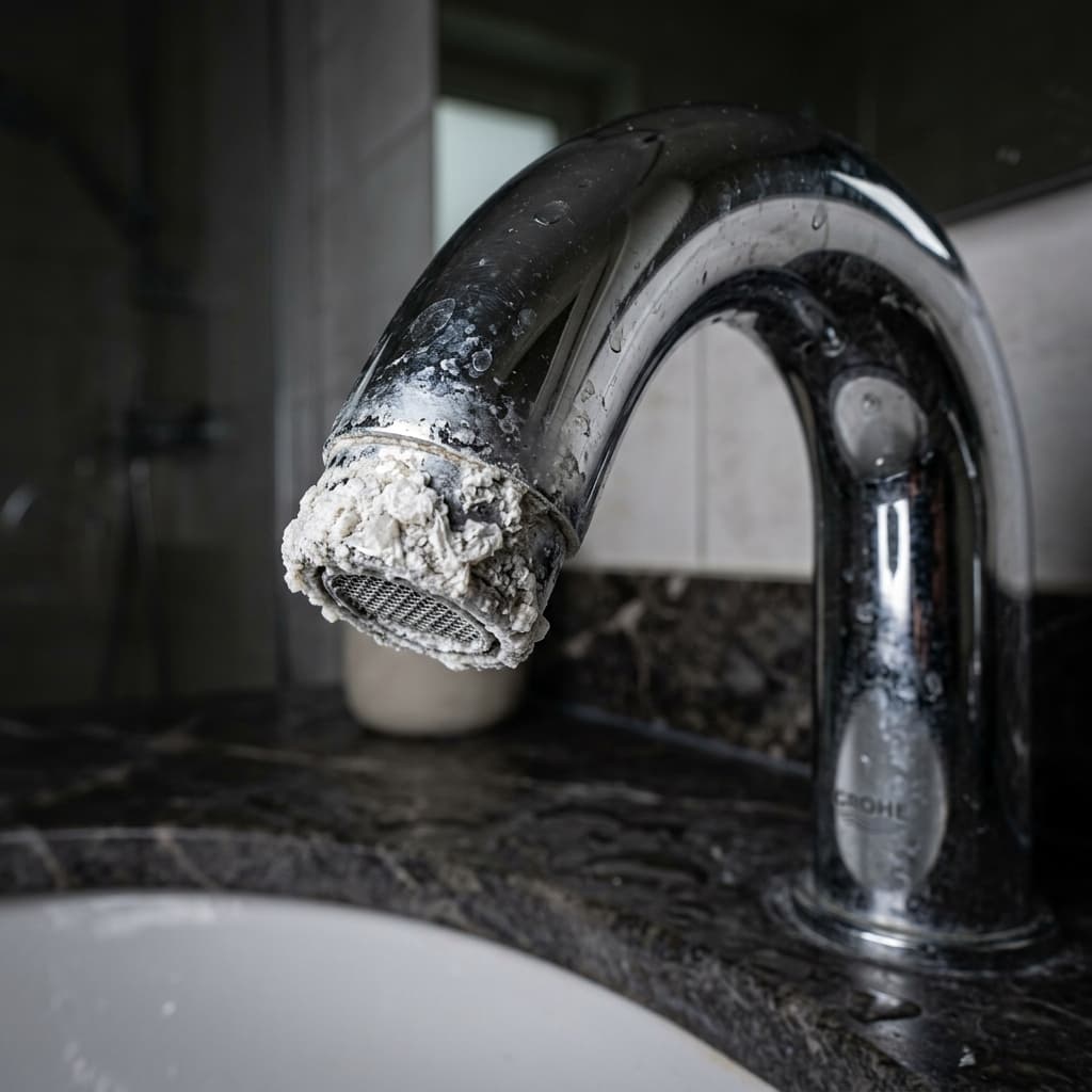 Scale buildup on faucet